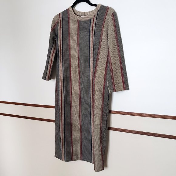 ZARA ; 3/4 SLEEVE MIDI STRIPE SWEATER DRESS - Picture 3 of 9